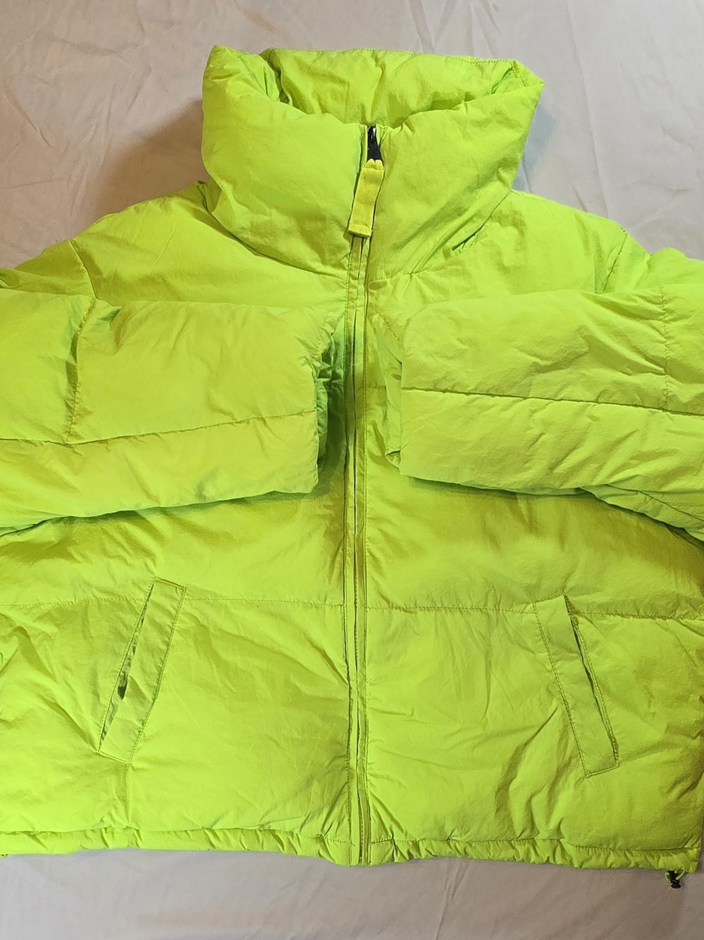 Love Chemiztry Lime Green Puffer Jacket Womens XL Neon Cinch Waist Full Zip